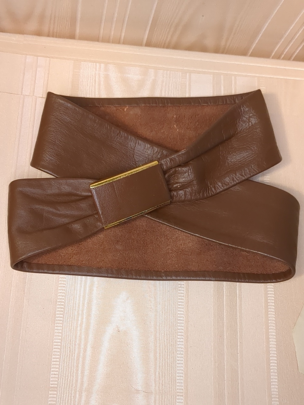 Vintage 80s Womens Genuine Leather Scrunch Belt Brown Retro Fashion SZ S/M